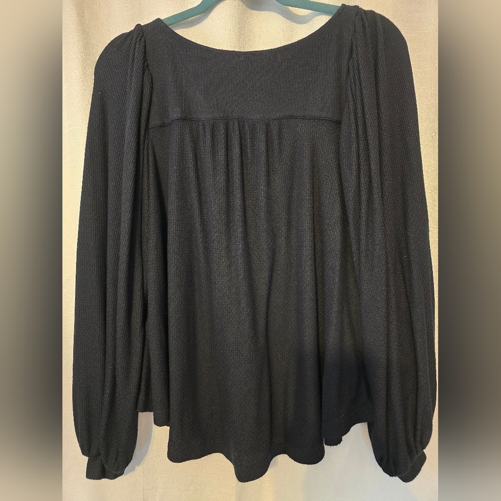 Free People Black Devon Relaxed Long Sleeve Blouse Oversized Boho Hippie Size XS - Picture 8 of 11